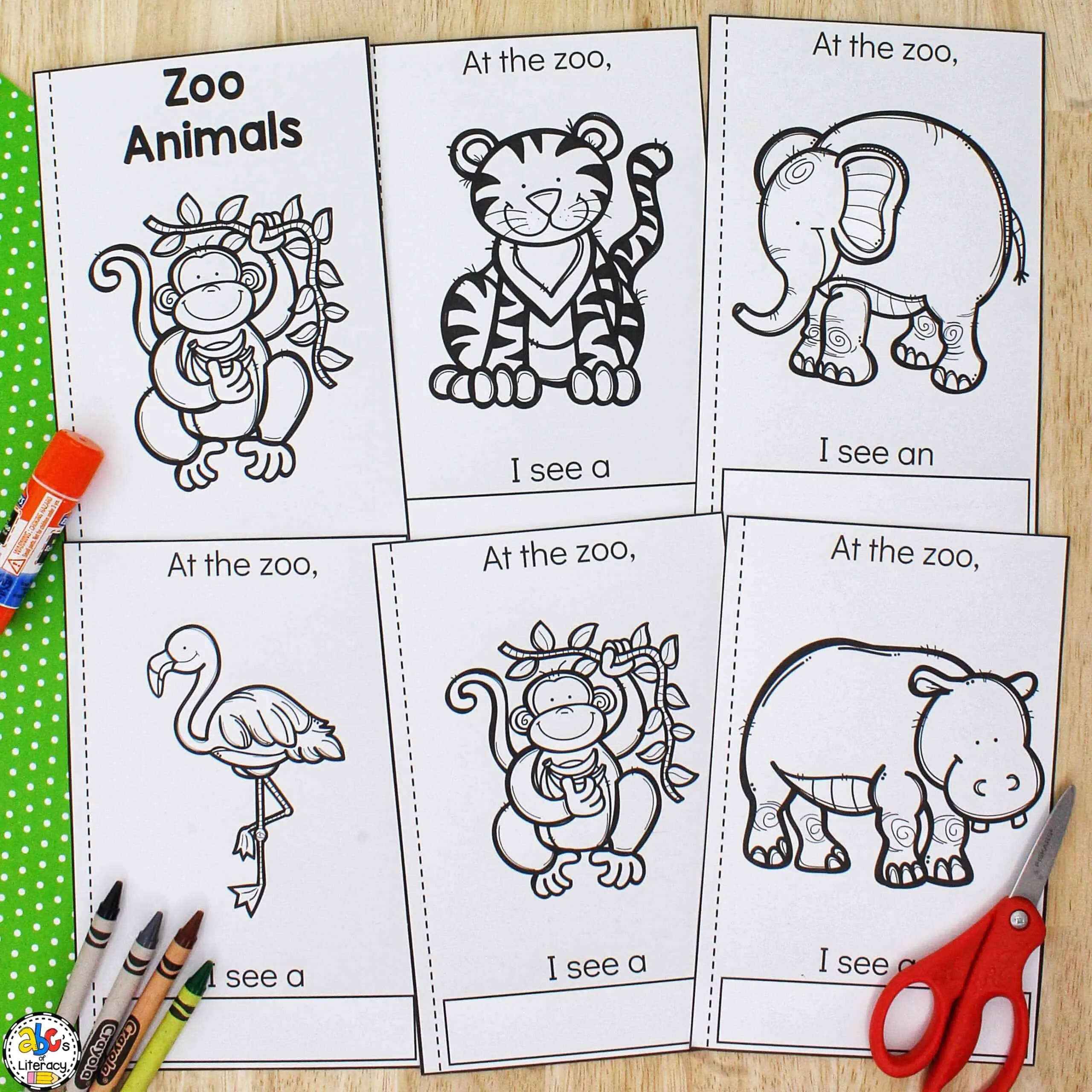 Zoo animals cut paste book printable book for kids
