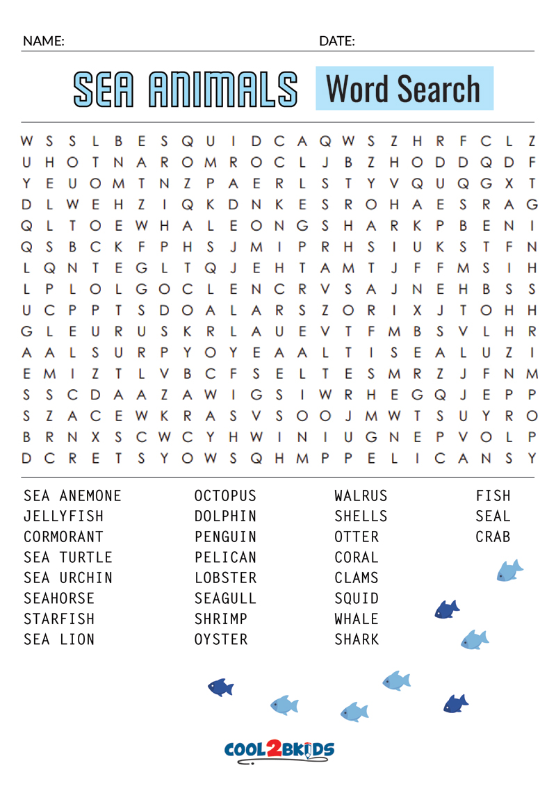 Printable animal word search