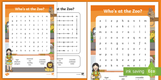 Zoo word search whos at the zoo