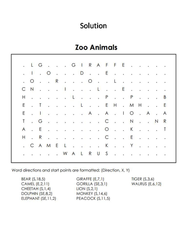 Zoo animals word search coloring book teaching resources