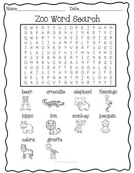 Zoo animals word search seek and find zoo activities zoo animals zoo animal activities