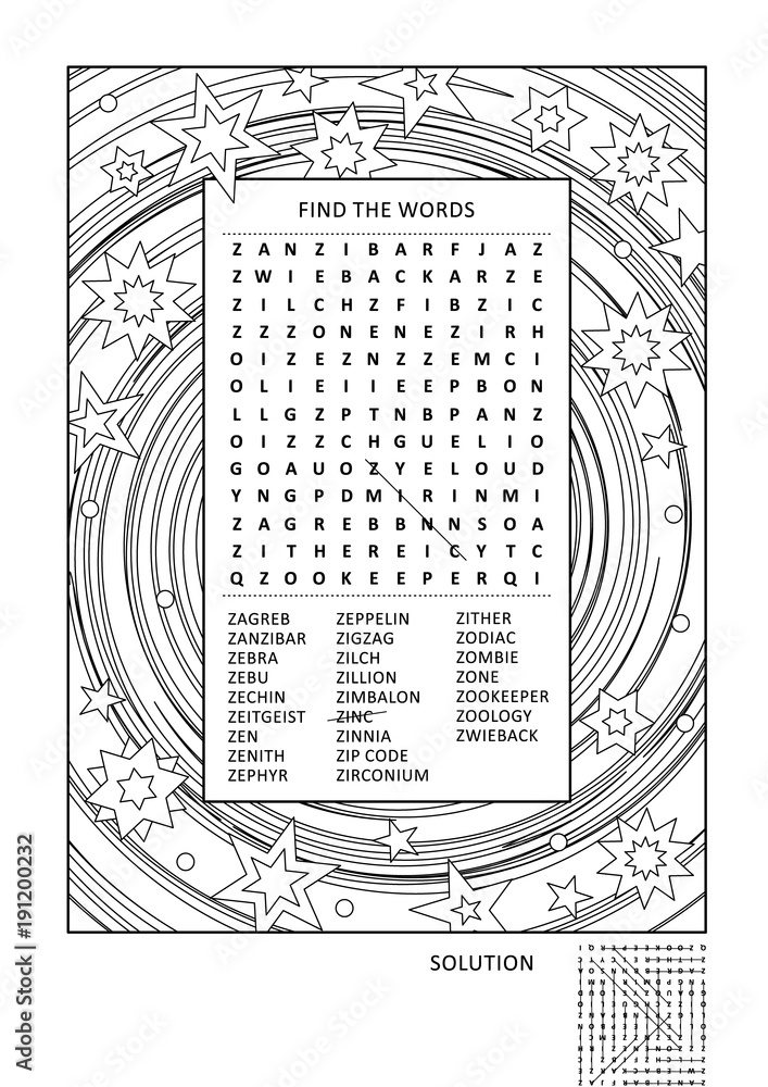 Puzzle and coloring activity page for grown