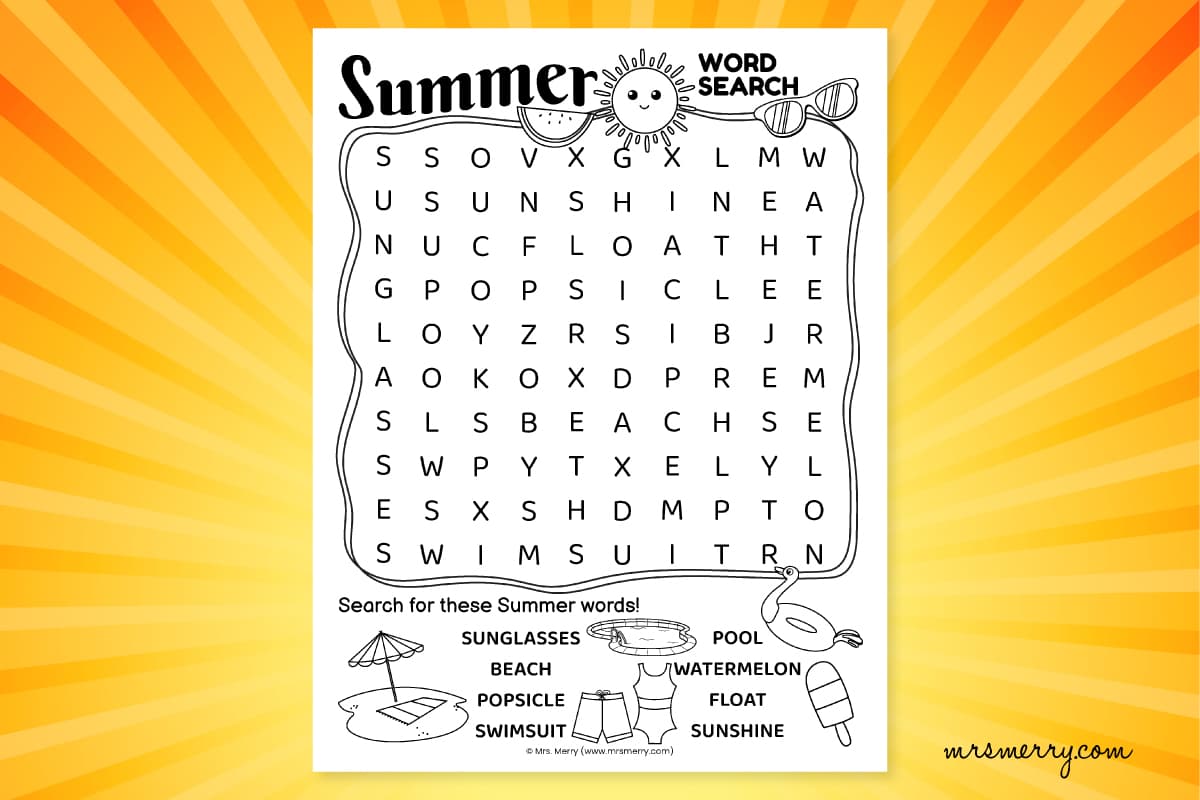 Free summer word search printable puzzle mrs merry