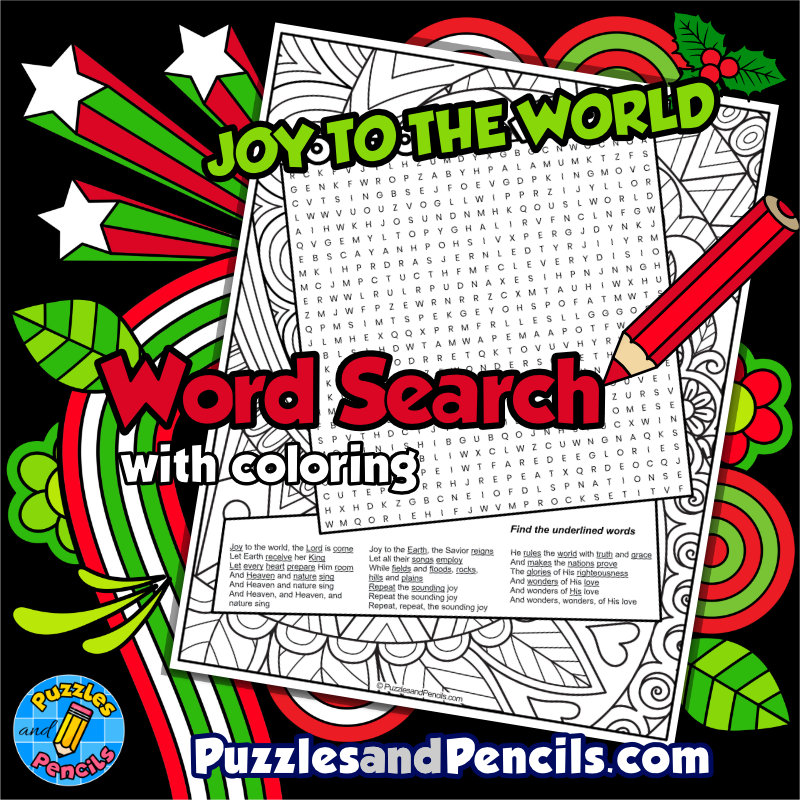 Joy to the world word search puzzle activity page with coloring christmas carols made by teachers