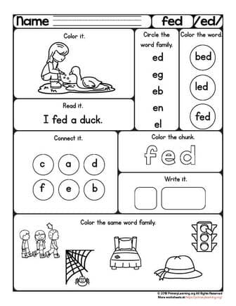 Fed worksheet ed word family