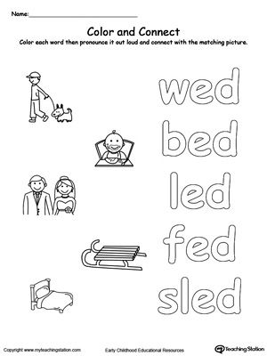 Free ed word family color and match word families word family worksheets family worksheet