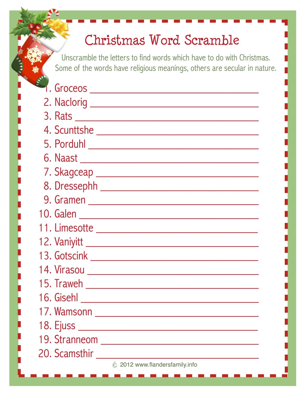 Christmas word scramble free printable