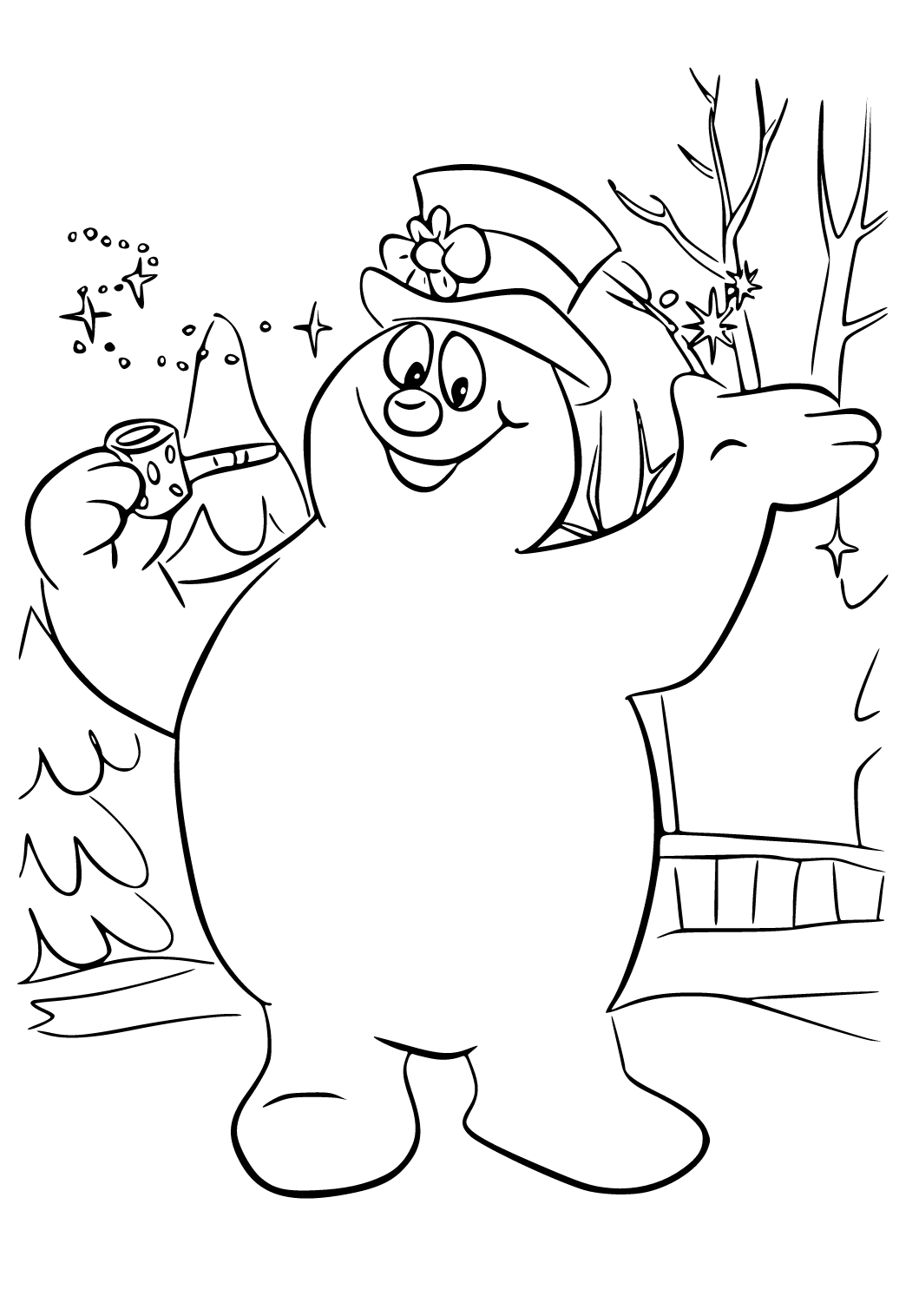 Free printable frosty the snowman snowflakes coloring page for adults and kids