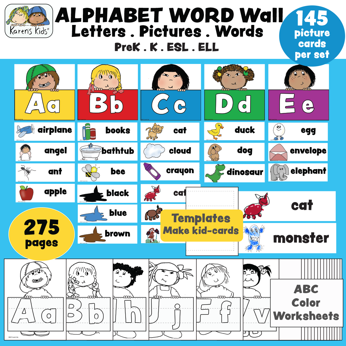 Alphabet word wall bulletin board headers pictures words karens â karens kids studio