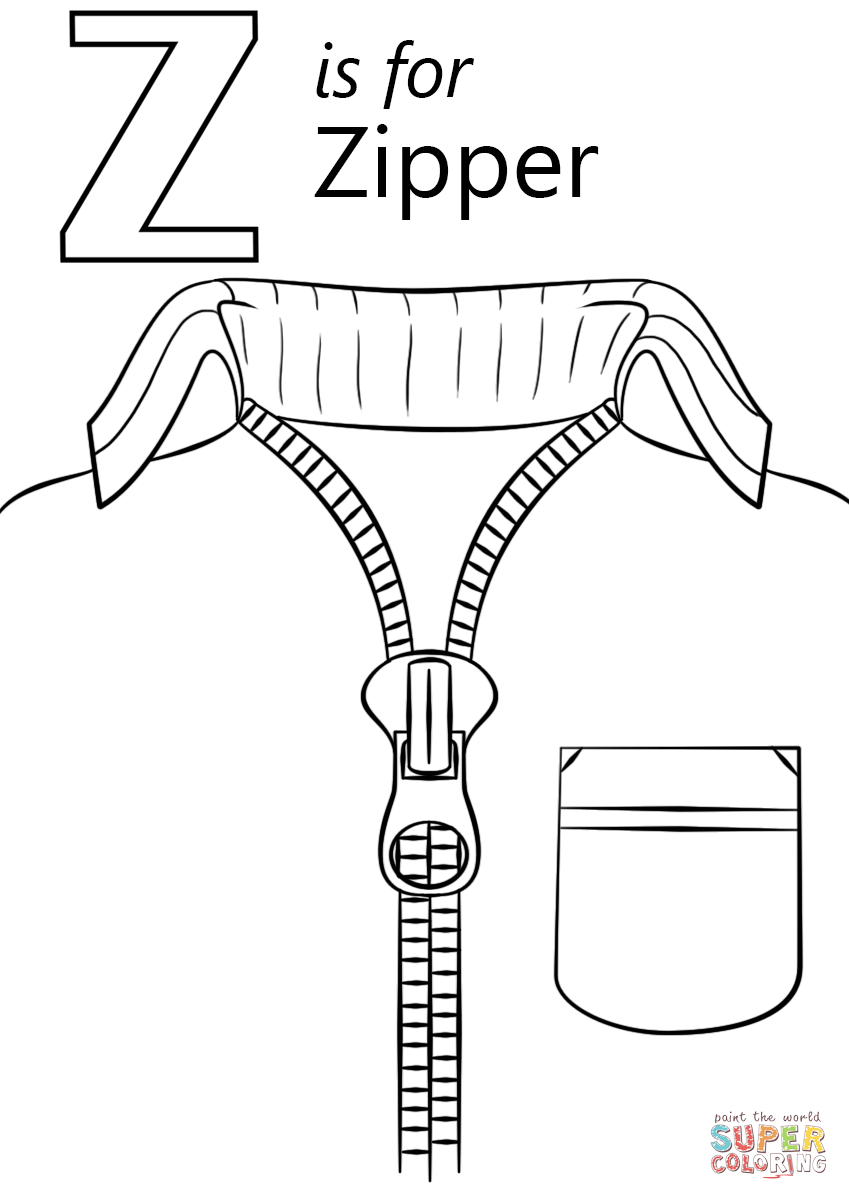 Letter z is for zipper coloring page free printable coloring pages