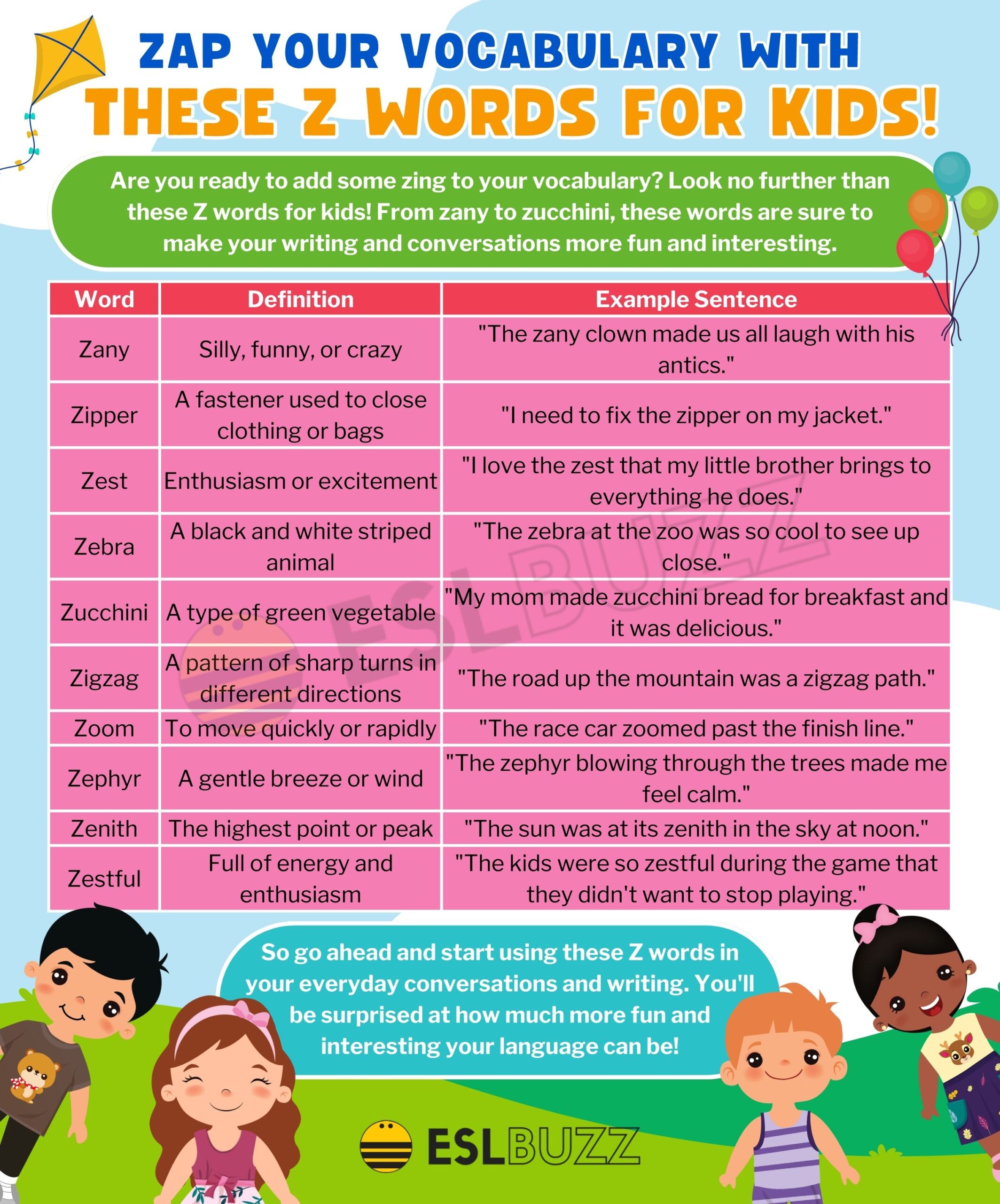 Z words for kids boost your vocabulary and writing skills