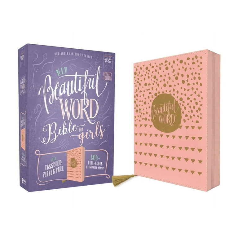 Beautiful word niv beautiful word bible for girls updated edition leathersoft zippered pink red letter fort print full