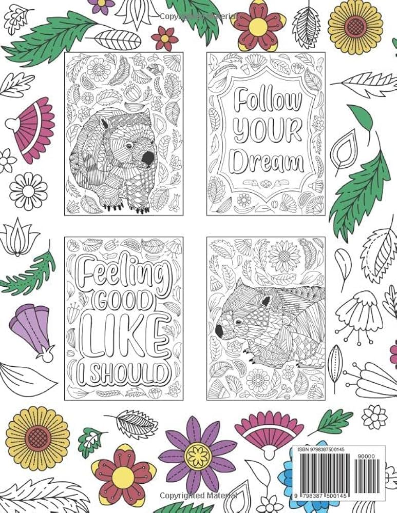 Wombats coloring book adult coloring books for australian animals lover zentangle mandala patterns for stress relief and relaxation freestyle drawing pages with floral cover publishing paperland books