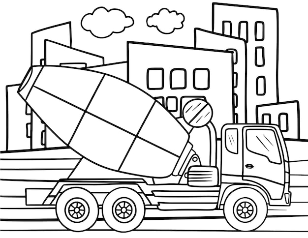 Premium vector cement truck coloring page for kids line art vector blank printable design for children to fill in