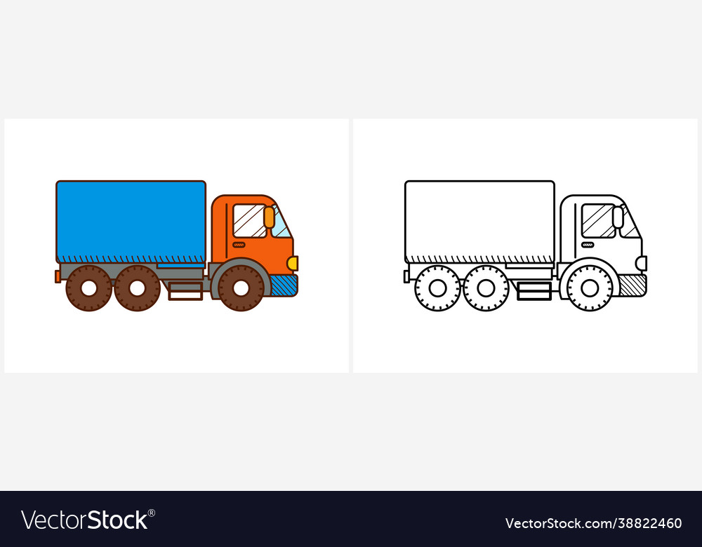 Truck coloring page for kids side view royalty free vector