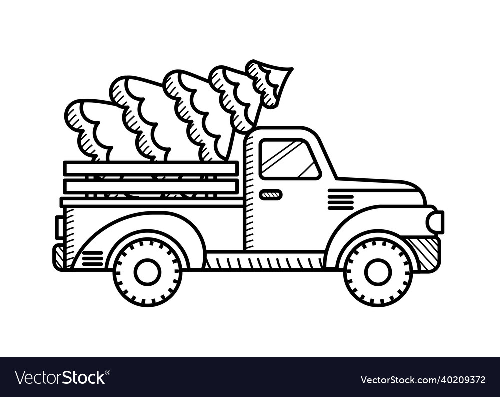 Christmas pickup truck coloring page for kids vector image