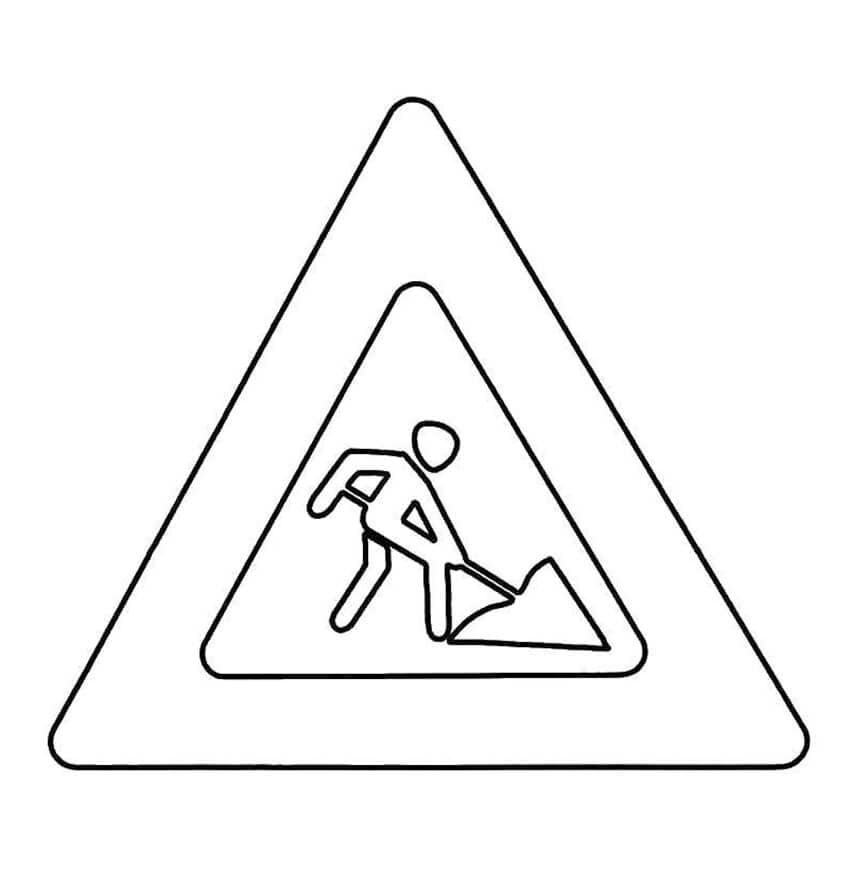 Roadworks ahead road sign coloring page