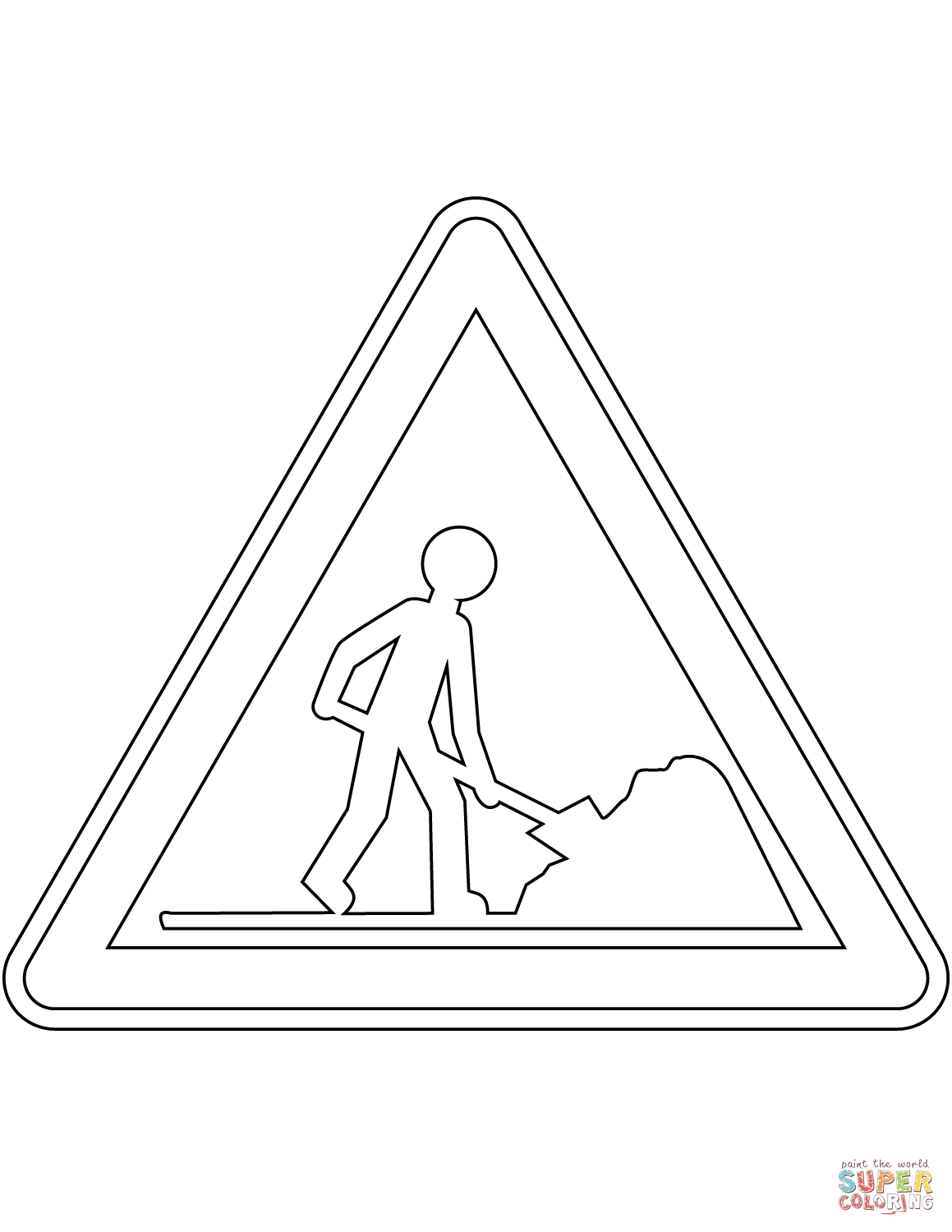 Roadworks ahead sign in france coloring page free printable coloring pages