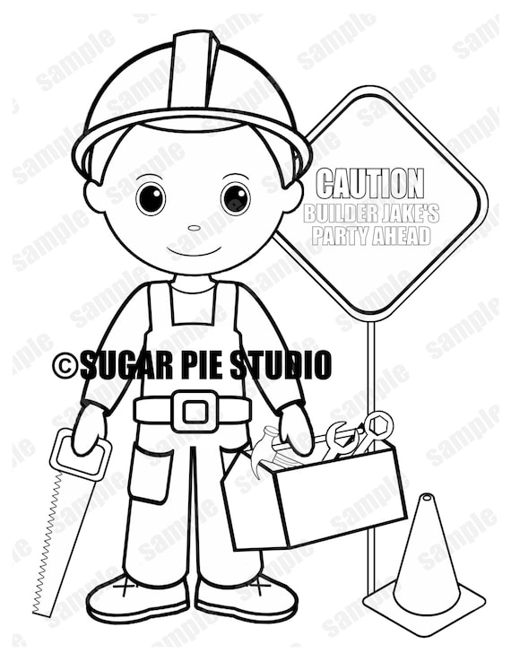 Personalized construction coloring page birthday party favor colouring activity sheet personalized printable template