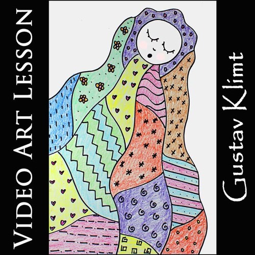 Baby in a pattern quilt by gustav klimt directed drawing coloring project