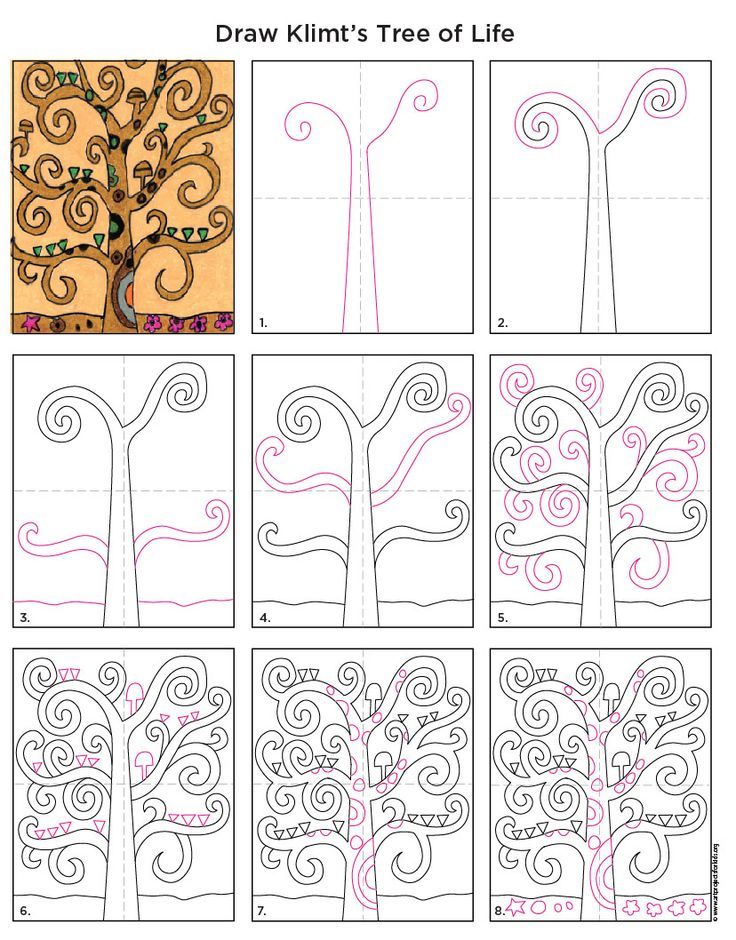 Easy how to draw the tree of life tutorial and tree of life coloring page klimt art kids art projects art classroom