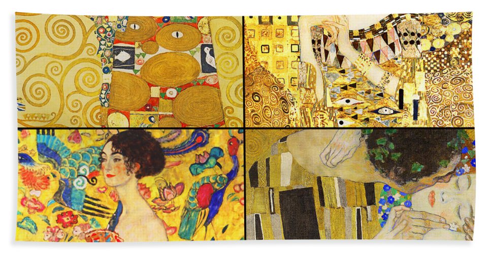 Remastered art by gustav klimt four squares v beach sheet by gustav klimt