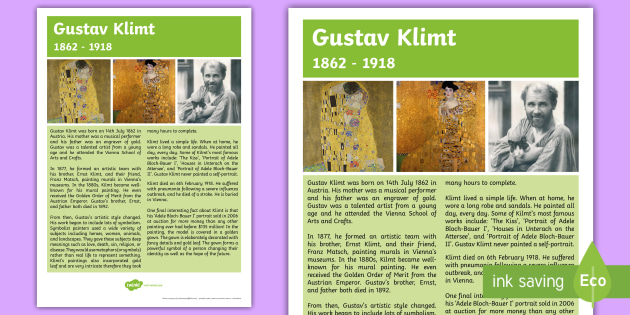 Gustav klimt artist fact sheet artists and artwork