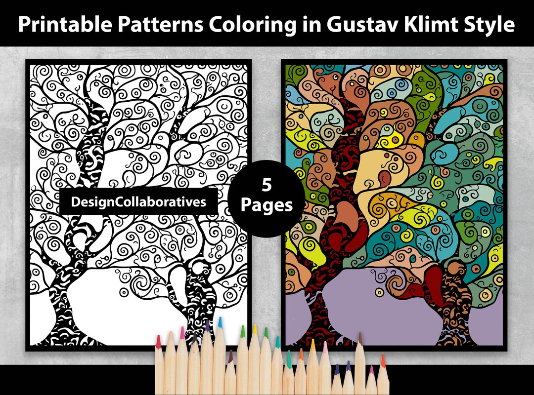 Adult patterns coloring pages stress relief coloring sheets gustav klimt patterns coloring printable pdf download