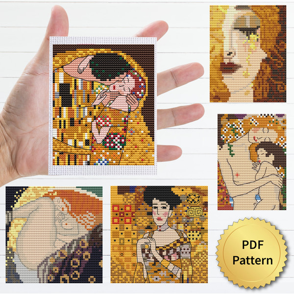 Set of gustav klimt cross stitch pattern miniature art e