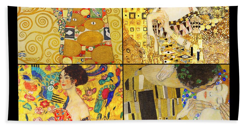 Remastered art by gustav klimt four squares bath sheet by gustav klimt