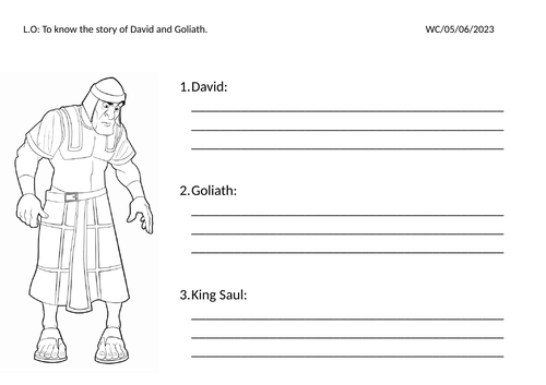 David and goliath worksheet teaching resources