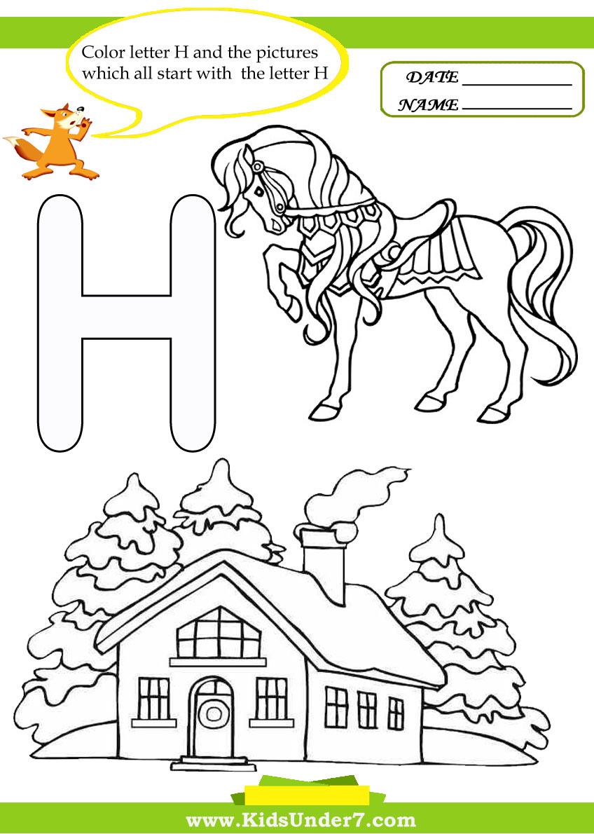 Kids under letter h worksheets and coloring pages