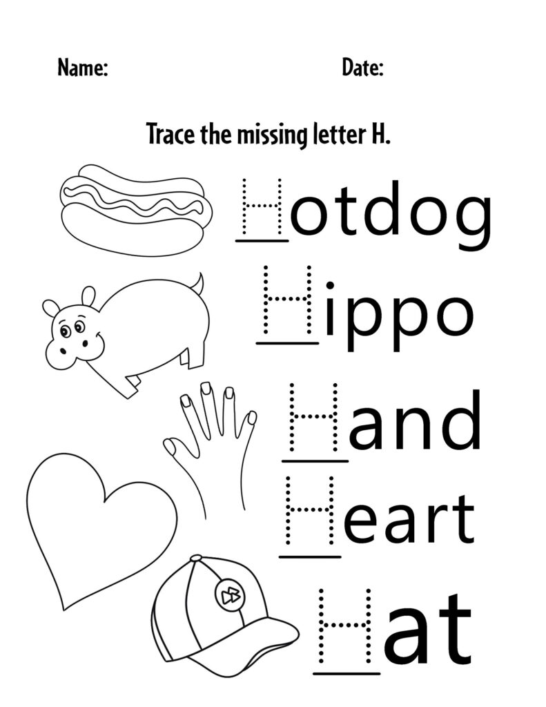 Free letter h worksheets for preschool â the hollydog blog