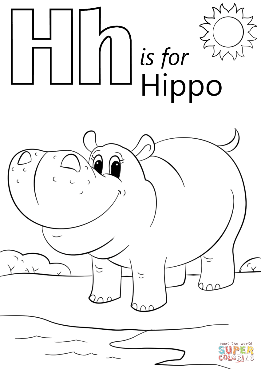 Letter h is for hippopotamus coloring page free printable coloring pages