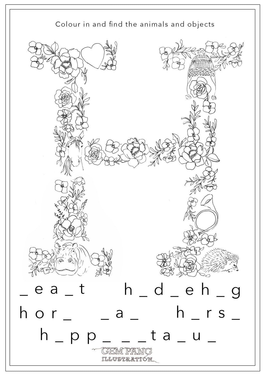 Download letter h worksheet â gem pang illustration