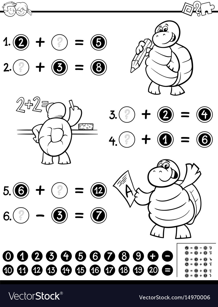 Mathematical worksheet coloring book royalty free vector