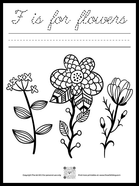 Free letter f worksheet f is for flowers cursive font â the art kit