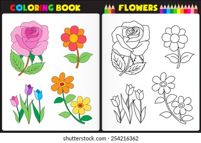 Flower coloring book worksheet stock photos