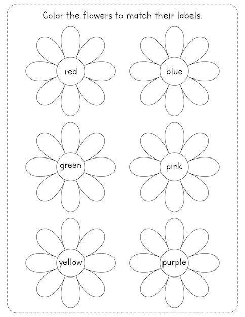 Premium vector coloring page for kids color the flowers worksheet spring activity for preschool and kindergarten