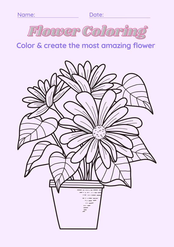 Kids flower coloring page worksheet printable pdf kids