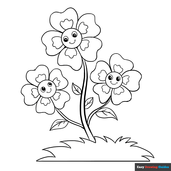 Cartoon flowers coloring page easy drawing guides