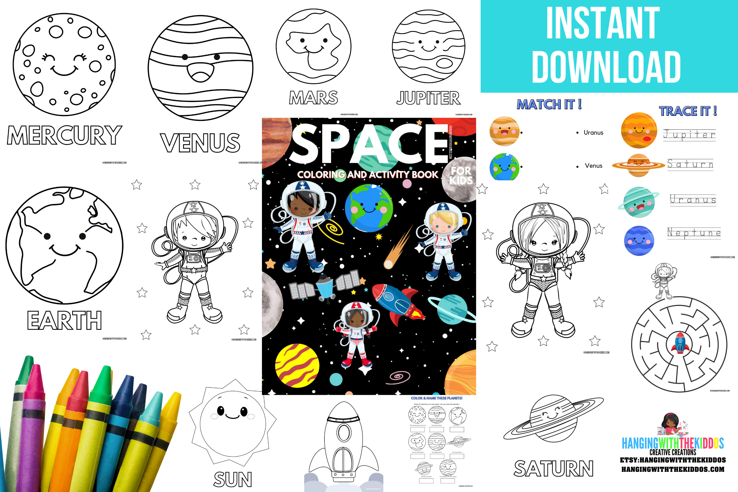 Outer space fun activity coloring book space coloring sheets printable for kids instant download space activity coloring pages