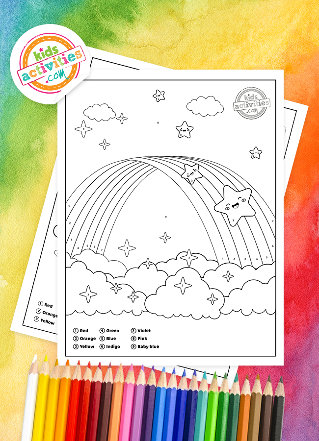 Download free color by number rainbow worksheets