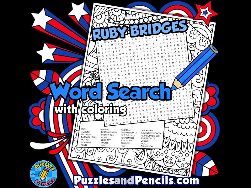 Ruby bridges word search puzzle with colouring womens history month wordsearch teaching resources