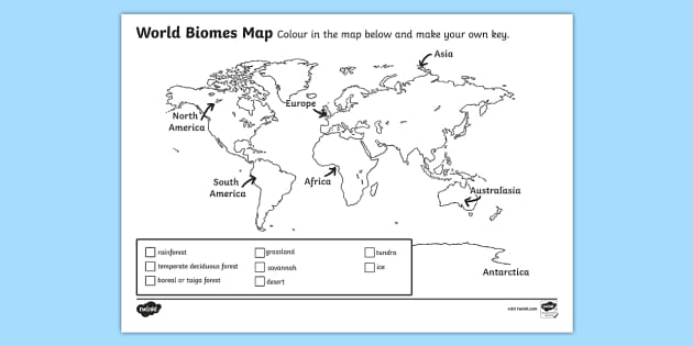 World biomes map louring worksheet teacher made