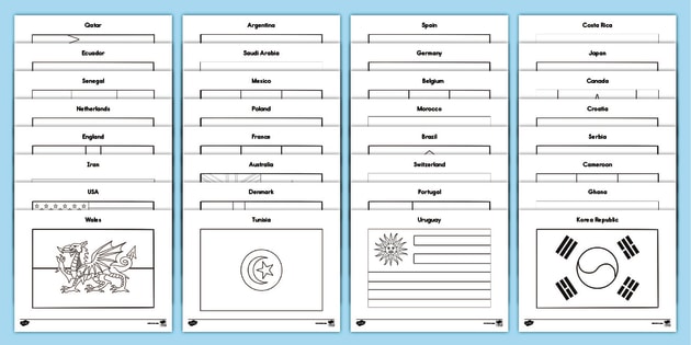 Mens world cup flags coloring sheets teacher made