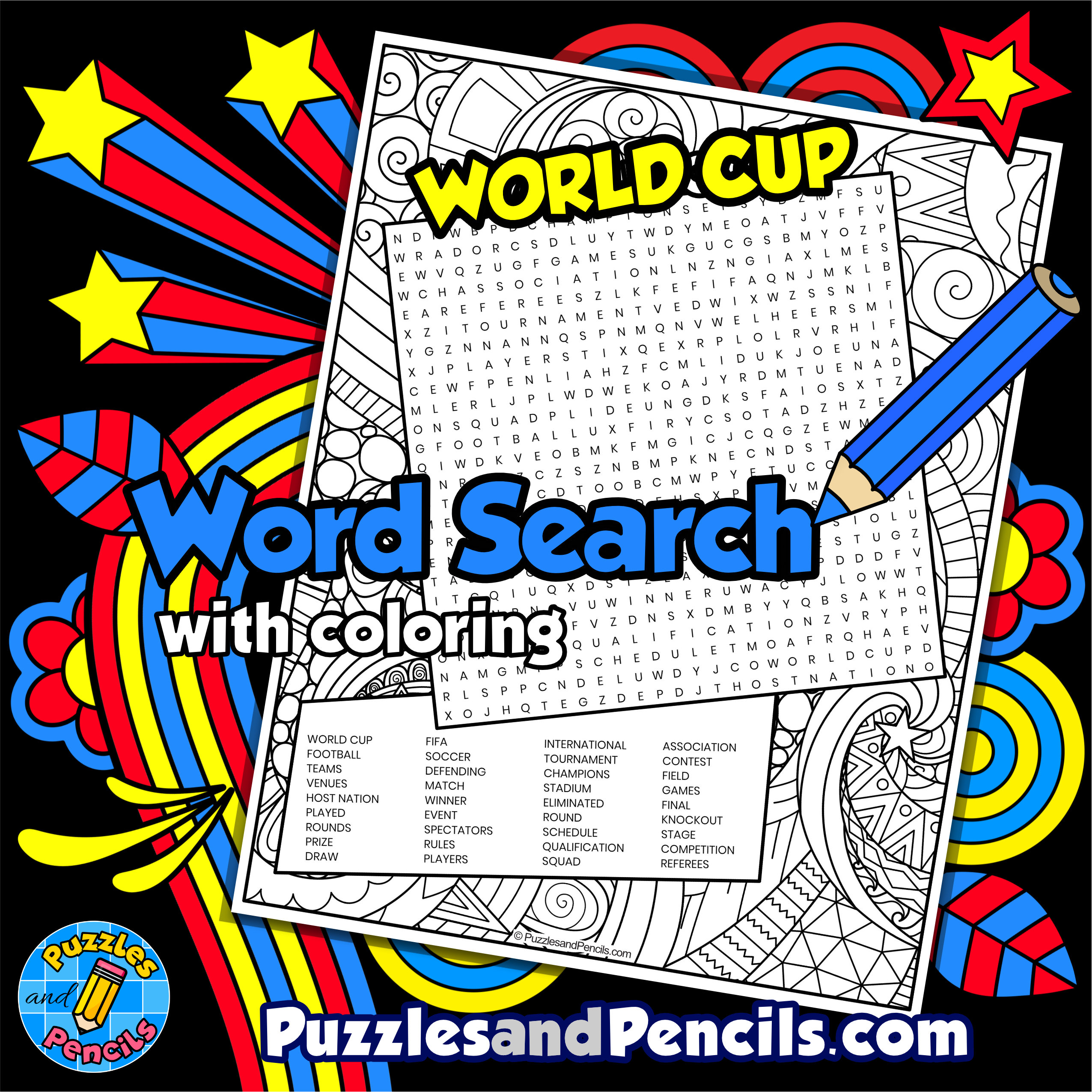 World cup word search puzzle activity page with coloring football soccer made by teachers