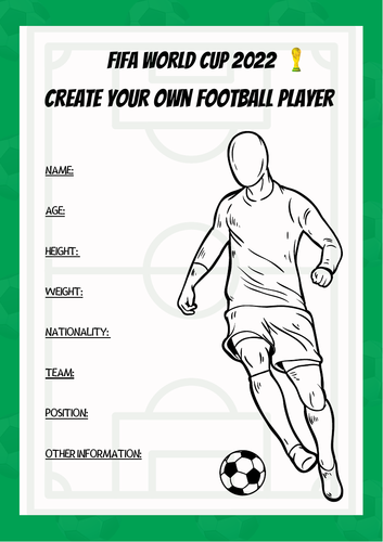 World cup football create your own football player a worksheet x designs teaching resources