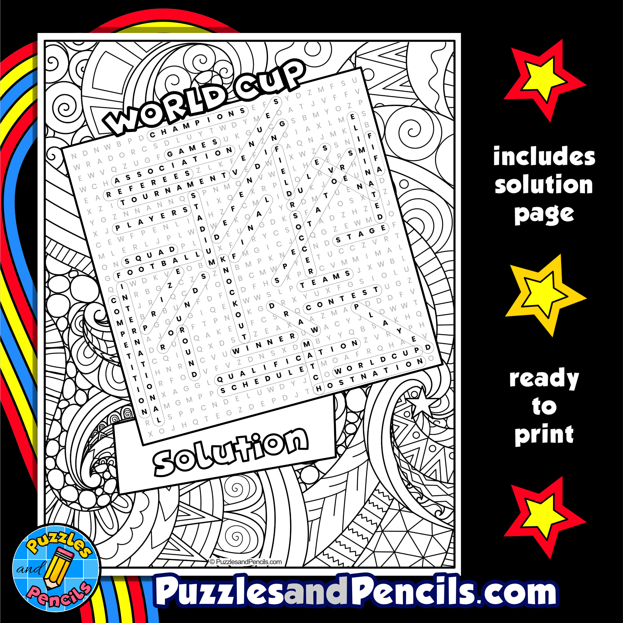 World cup word search puzzle activity page with coloring football soccer made by teachers