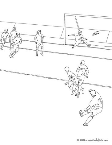 Soccer player scoring a free kick coloring pages